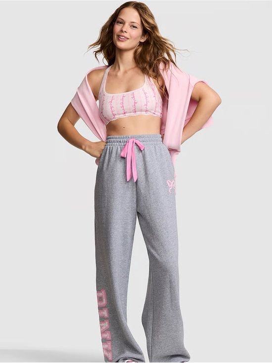 PINK Victoria's Secret Pants - PINK Victoria's Secret Love Shack Fancy Light Gray Sweatpants with Pink Logo